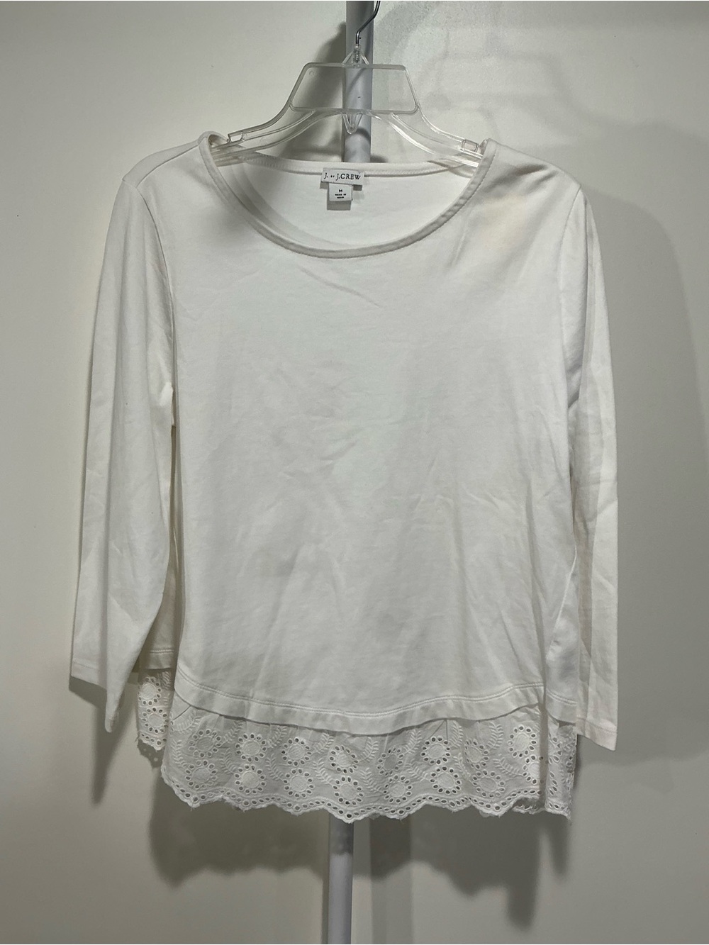 J. Crew White Long Sleeve Tee with Eyelet Hem